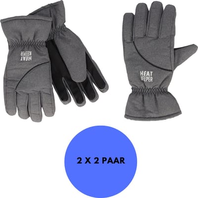 Heatkeeper - Ski handschoenen heren - Grijs - XXL - 2-Paar - Winter handschoenen