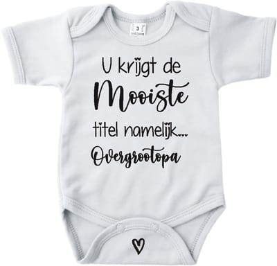 Baby romper met tekst zwangerschap aankondiging | U krijgt de mooiste titel overgroot opa | Wit | korte mouw | maat 56 cadeautje zwangerschap aankondiging bekendmaking |Cadeautje 100% katoen.