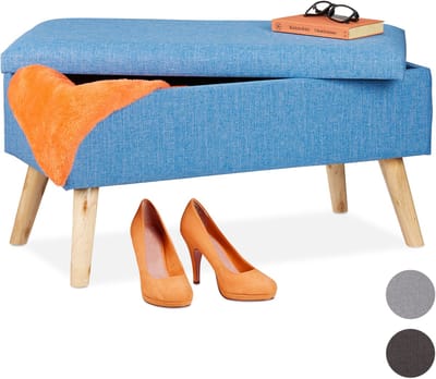 zitbank met opbergruimte - zachte halbank - modern - houten poten - stof - 39x77x39 cm - blauw