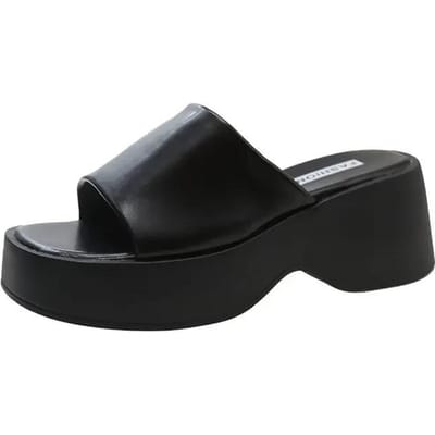 Platform Sandalen Dames   Koreaanse   Wedges Dames Hoge Hakken Dikke Zool Mules Zomer Casual Dames Slippers 40 black
