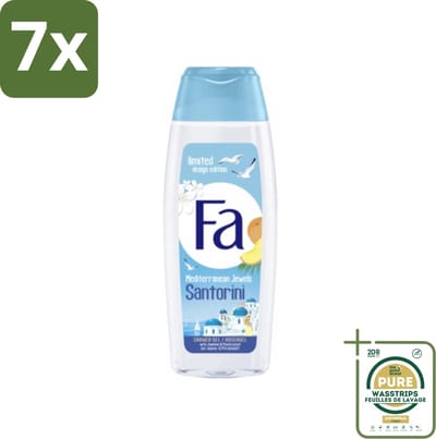 7 x Fa - Douchegel - Mediterranean Jewels Santorini - Verfrissend & Hydraterend - Verzachtend - 250 ml - Grootverpakking - Douchegel Santorini - Verfrissend - Hydraterend - Verzachtend - Mediterrane Geur
