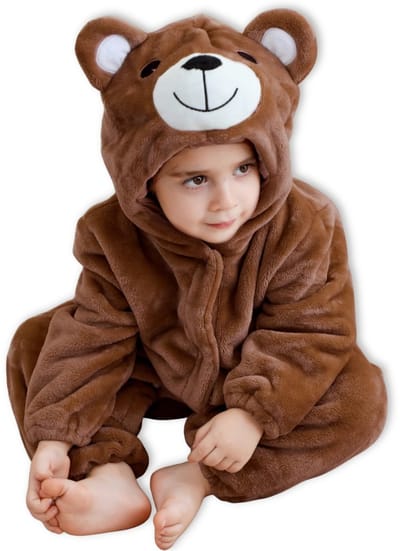 BoefieBoef Dieren Onesie Pyjama Kinderen 2-4 jaar – Berenpakje Bruin – Verkleedkleding met Luierrits – Carnaval Dierenpak - Kerst en Kraamcadeau Tip – Zacht Flanel - Romper - Boxpak - Jongens - Meisjes
