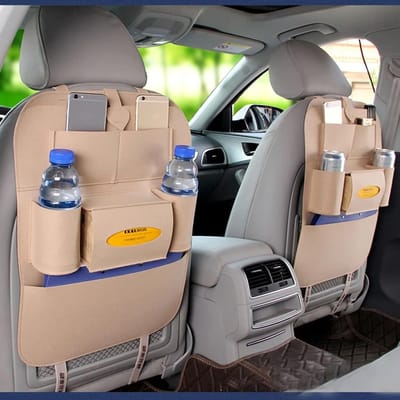 Famanu – Organizer voor de Achterbank van de Auto Autostoel Organizer Auto-achterbanktas Vuilafstotend Schopbestendig Eenvoudig Schoon Te Maken Handige Praktische (Beige)