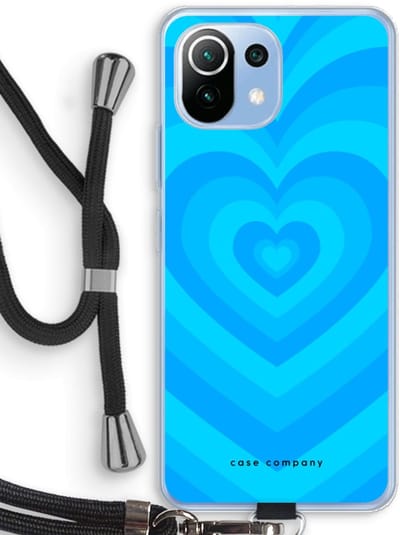 Case Company® - Hoesje met koord geschikt voor Xiaomi Mi 11 Lite hoesje met Koord - Hart Blauw - Telefoonhoesje met Zwart Koord - Bescherming aan alle Kanten en Over de Schermrand