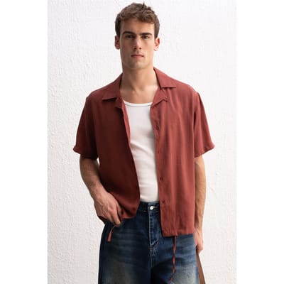 Heren Korte Mouw Open Kraag Shirt