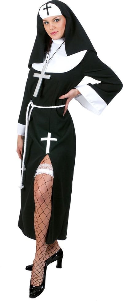 Funny Fashion - Non Kostuum - Vrome Zuster Clarissen - Vrouw - zwart - Maat 44-46 - Carnavalskleding - Verkleedkleding