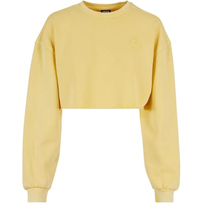Urban Classics - Cropped Flower Embroidery Terry Crewneck sweater/trui - 3XL - Geel