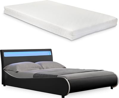 Bed Valencia met LED-verlichting incl. matras140x200 zwart