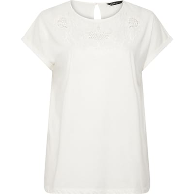 Yours Wit Tshirt Met Engels Kantwerk En Aangeknipte Mouwen Size 42