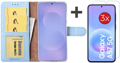 Hoesje met 3 Stuks Screenprotectors Geschikt voor Samsung Galaxy A57 – Arara bookcase met pasjeshouder - Blauw