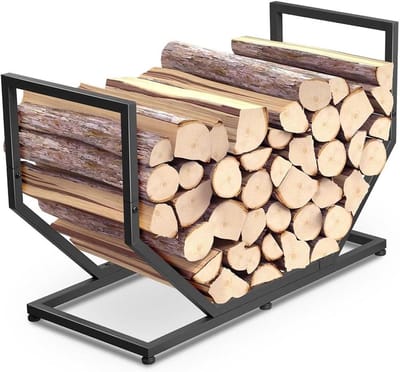 Houtopslag Rek - Openhaard Houtmand - Haardhout Opslag - Verstelbare Voeten - 73 x 33 x 51 cm - Zwart