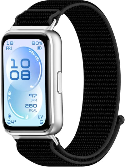 Strap-it Nylon band geschikt voor Huawei Band 11 / Huawei Band 11 Pro (Zwart)