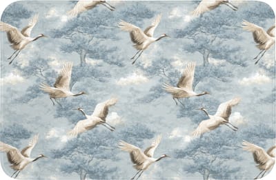 Badmat 60x40 cm - Antislip - Wolken - Kraanvogels - Blauw - Badmatten voor badkamer - Badkamermat - Douchemat - Badkamer mat