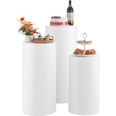 VEVOR Bruidsbloemenstandaard, 3-delige set, cilindrische voet (600/750/900 mm hoog), witte voet met PVC-deksel, cilindrische standaards voor bruiloften, feesten, verjaardagen en decoraties, draagvermogen 15 kg
