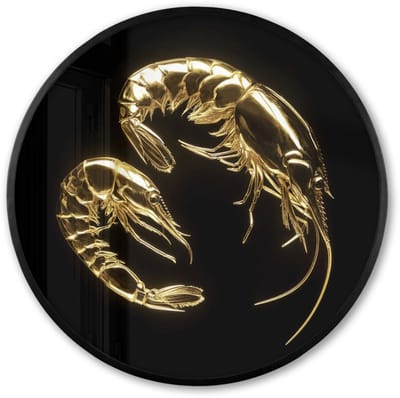 Poster in lijst Rond - Fotolijst 60x60 cm - Posters - Garnalen - Zwart - Goud - Dieren - Ronde posterlijst zwart - Decoratie - Wanddecoratie woonkamer - Muurdecoratie slaapkamer