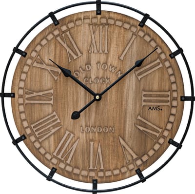 AMS W9616 - Wandklok - Analoog - Hout - Metaal - Bruin - Zwart