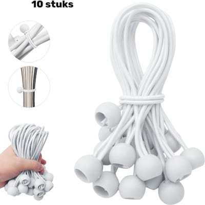 10 stuks - Ball Bungee-koorden - Spanelastiek - Partytent Elastiek met balletje - Elastiek Met Bal - Wit - 150MM - voor zeilen, tuinpaviljoenen, tenten, hoge spanning - Afspanners