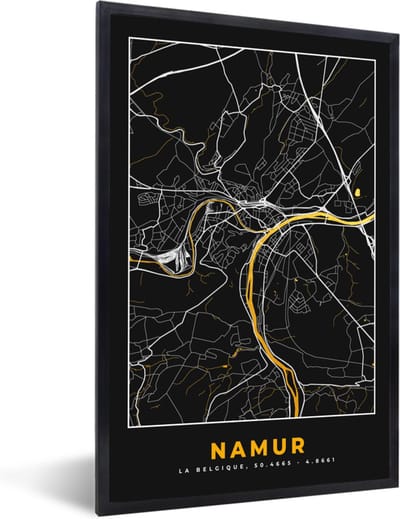 Fotolijst incl. Poster - Namur - Goud - Kaart - Stadskaart - Plattegrond - 40x60 cm - Posterlijst
