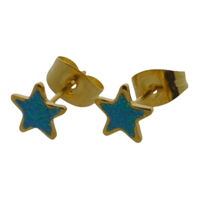 Aramat Jewels | Oorbellen | Goudkleurige Ster Oorstekers Blauw 6 mm | | | |6mm | Staal | Volwassenen, Kinderen | Verkleurd niet