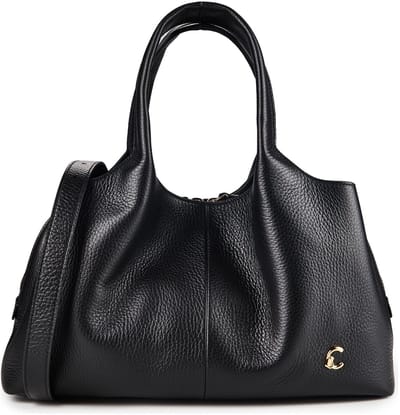 COCCINELLE Leren handtas schoudertas Nell Handbag Grained Leather Noir zwart