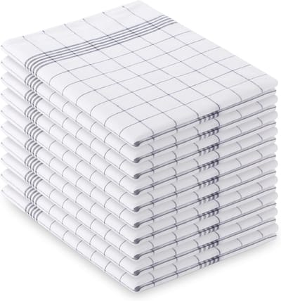 SnelShoppen - Theedoeken Grijs Geruit Pak van 10 - 70 x 45 cm - 100% Katoen - Duurzaam en Robuust - Keuken, Gastronomie, Hotels