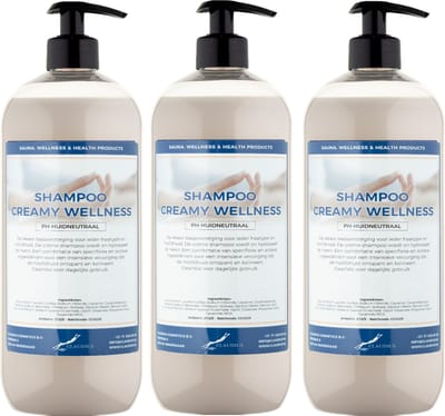 Shampoo Creamy Wellness - 1 liter (transparant) - 3 Stuks - met pompen - Voordeelverpakking - Haarverzorging