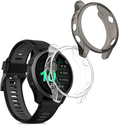 kwmobile 2x Hoes voor geschikt voor Garmin Forerunner 970 47mm - Siliconenhoes voor sporthorloge zwart / transparant