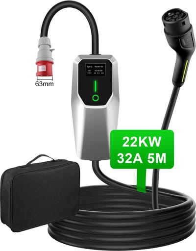 Hexinex Draagbare 22kW 32A 5M 3-Fase EV Laadkabel - Type 2 Laadpaal , LCD-gegevensdisplay, Schakelbare stroom - IEC62196-2 & IP65