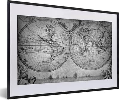 Poster in lijst - Fotolijst 60x40 cm - Posters - Wereldkaart - Antiek - Vintage - Kindje - Jongetje - Meisje - Posterlijst zwart - Decoratie - Wanddecoratie woonkamer - Muurdecoratie slaapkamer