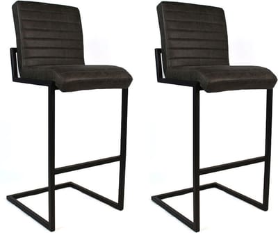 Bronx71® Industriële barkruk Block antraciet eco-leer 79 cm - barkrukken set van 2 - barstoel