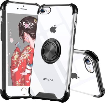 Hoesje Geschikt voor iPhone 7 hoesje silicone met ringhouder Back Cover case - Transparant/Zwart