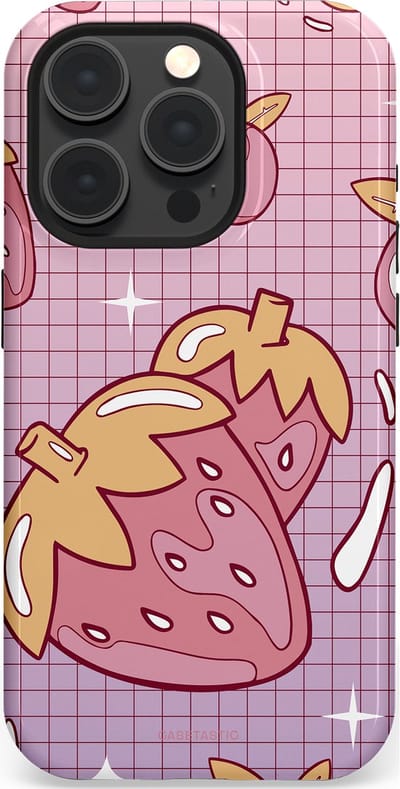 Casetastic Hoesje Geschikt voor Apple iPhone 15 Pro Magsafe - Stijlvolle Beschermende Duo-layer Case - Zoete aardbeien raster