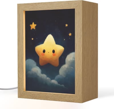 Nachtlampje 15x20 cm - Kinder lampje - Ster - Gezichtje - Nacht - Wolken - Tafellamp kinderkamer - Slaapkamer lamp - Bedlamp kinderen - Kinderlampje stopcontact - Wandlamp babykamer - Nachtlampjes