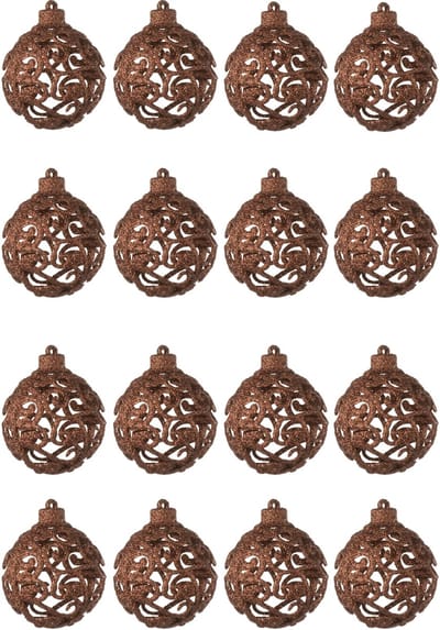 J-Line kerstbal Barok - kunststof - donkerbruin - doos van 16