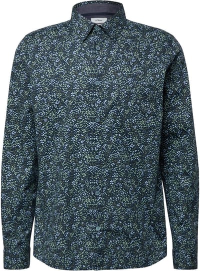 s.Oliver - male - Slim fit: shirt met lange mouwen, all-over print en Kent-kraag