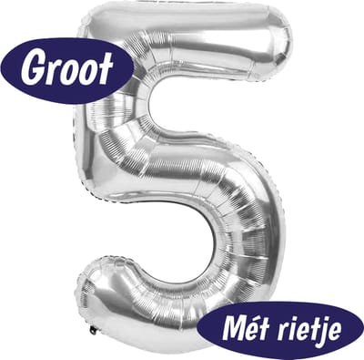 Cijfer Ballonnen - Ballon Cijfer 5 - 70cm Zilver - Folie - Opblaas Cijfers - Verjaardag - 5 jaar, 50 jaar, abraham, sarah - Versiering
