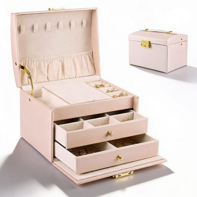 Sieradendoos Dames Luxe Beige Design & Elegante Uitstraling – Bijouteriedoos Met 2 Lades & Overzichtelijke Opbergvakjes – Juwelendoos Met Slot & Sleutel voor Veilige Opberging