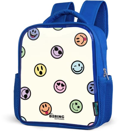 NoBoringSuitcases.com® - Rugzak blauw - Schooltas jongens - Speelse smiley-mix - Kinder rugtas jongen - Boekentas kind - Kinderrugzak voor school - Schoolrugzak