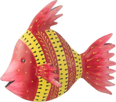 J-Line decoratie Vis - ijzer - roze/geel - small
