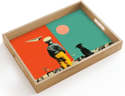 Dienblad hout 40x30 cm - Schootdienblad - Retro - Jongen - Hond - Rood - Groen - Borrelplank rechthoek - Plateau dienbladen