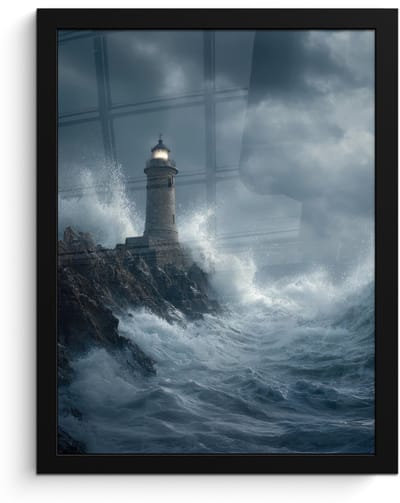 Poster in lijst - Fotolijst 30x40 cm - Posters - Rotsen - Vuurtoren - Golven - Klliffen - Posterlijst zwart - Decoratie - Wanddecoratie woonkamer - Muurdecoratie slaapkamer