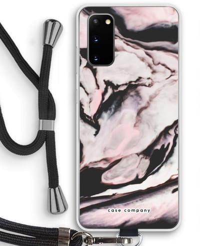 Case Company® - Hoesje met koord geschikt voor Samsung Galaxy S20 hoesje met Koord - Roze stroom - Telefoonhoesje met Zwart Koord - Bescherming aan alle Kanten en Over de Schermrand