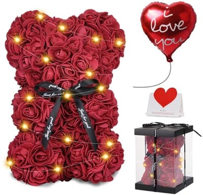 Roze Teddybeer met Kaarsen en Bloemen - Perfect Cadeau voor Kerst, Valentijn en Moederdag