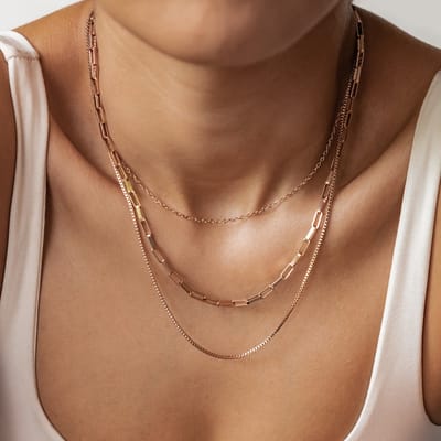 Hey Happiness Geometrische Layer Ketting Dames – Roestvrij Staal 18K Roségoud – Meerdere Schakels – Roségoud