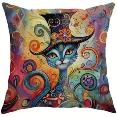 Huisdecoratie Kleurrijk Fantasie Katten Patroon Kussenhoes Patroon Kussenhoes Geschikt voor Bank Slaapkamer Auto Kussenhoes 45x45cm