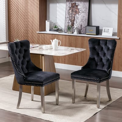 Eetkamerstoel - Set van 2 - Velvet - Eetkamerstoelen - Eettafelstoel - Keukenstoel - Modern Design - Zwart