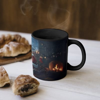 Magische Mok - Foto op Warmte Mokken - Koffiemok - Kerstman - Haard - Donker - Magic Mok - Beker - 350 ML - Theemok