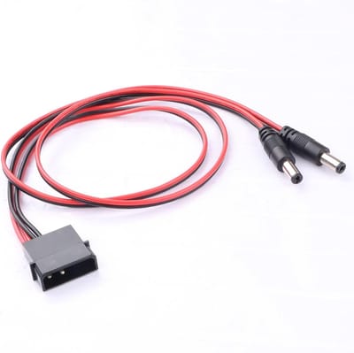 Molex 4-Pin Vrouwelijk naar Dubbele 5-Pin Mannelijk DC 5521 Verlengkabel 50cm voor Case Fans, LED Strips en Waterpomp Voeding