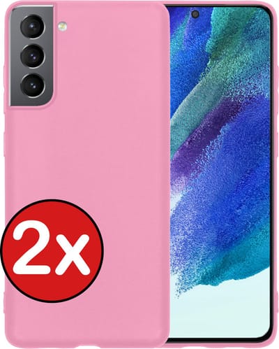 Hoesje - 2 Stuks - Geschikt voor Samsung Galaxy S21 FE - Sterk & Shockproof - Telefoonhoes - Back Cover - Case Siliconen - Telefoon Hoes - Lichtroze