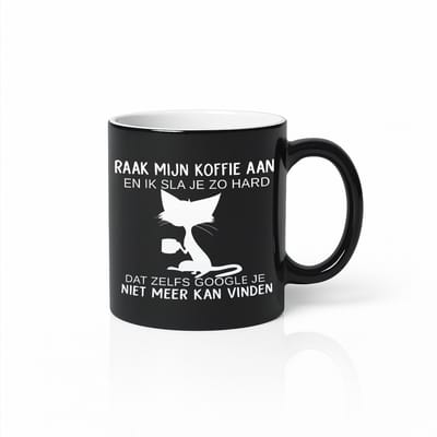 Zwarte Magic Mok 330ml – “Raak M’n Koffie Aan…” Grappige Nederlandse Koffie Quote Mok – Stoer Humor Cadeau – Zwarte Keramische Thee- en Koffiemok